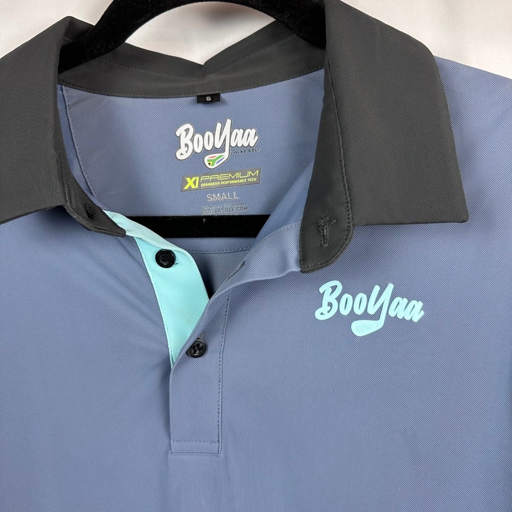 BooYaa Living Golf XI Premium Performance Polo‎ Shirt Mens Small Blue Mint Green